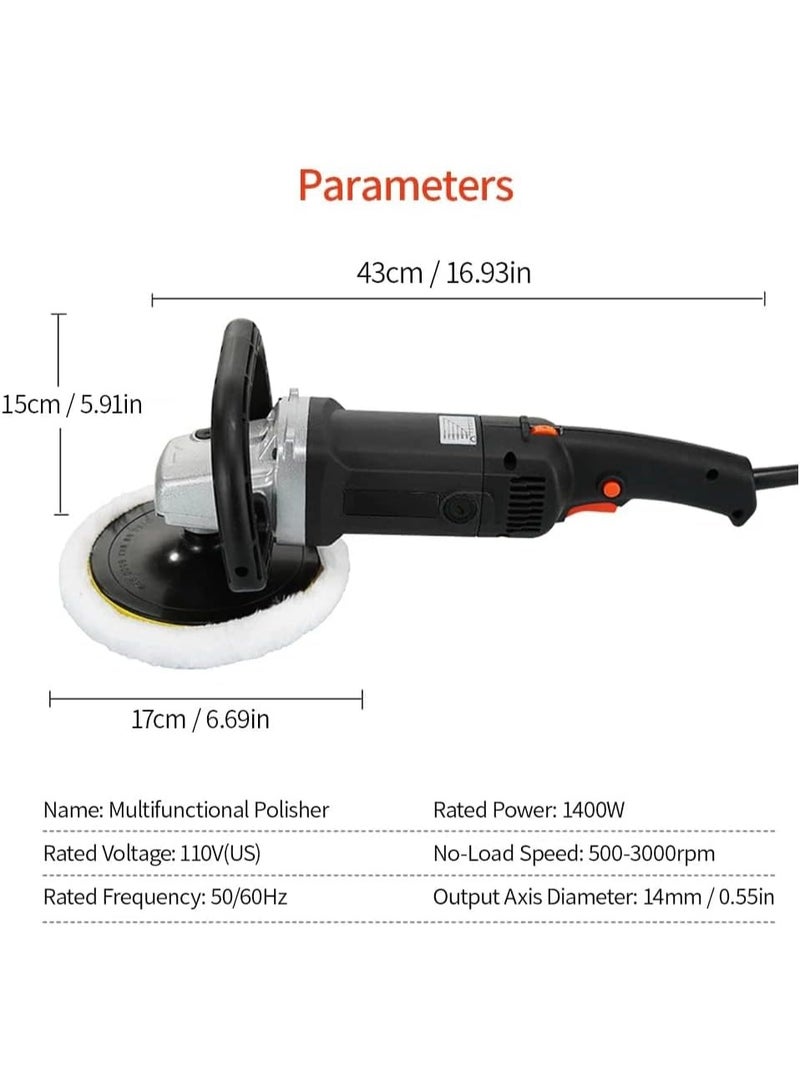 DUNISO Buffer Polisher,Powerful Waxer,Car Wax Buffer Machine,Rotary Polisher,Low Noise,8 Variable Speed,Equipped with Safety Axle Lock,for Car Waxing and Polishing Care,500-3000r/min,1400W - Image 2